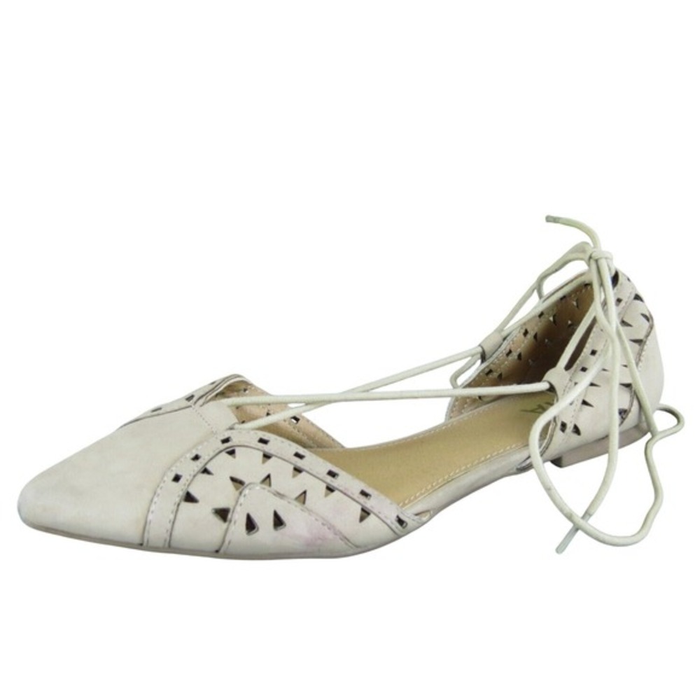 MIA Norine Flats Lace Up Pointed Toe Cutout Detail‎ Beige Shoes Size 8